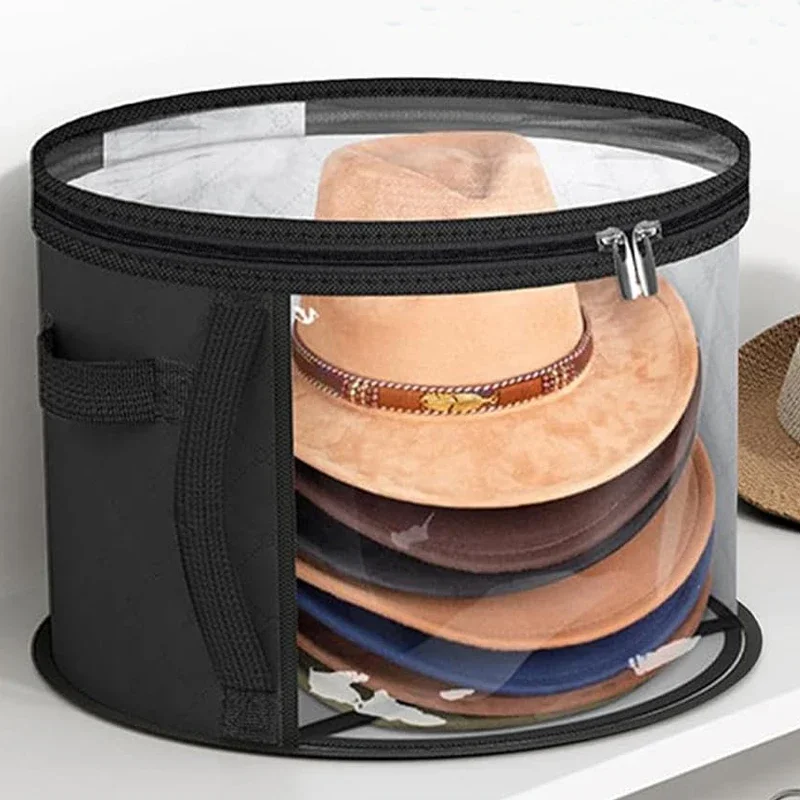 Caja de Almacenamiento para Sombreros, Cubo de Almacenamiento Transparente de Tela No Tejida, Caja de Almacenamiento Plegable para Viajes con Cremallera para Ropa y Sombreros
