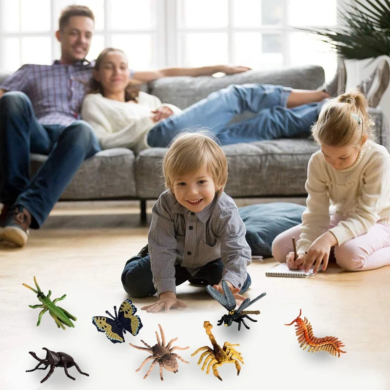 12PCS Realistic Bugs Figures Toys Bee Beetle Mantis Spider Ladybug Butterfly Scorpion Figurines School Project For Kids