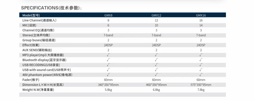 10 каналов Профессиональный Bluetooth-микшер Фантомное питание 48 В Встроенные 24-битные эффекты DSP