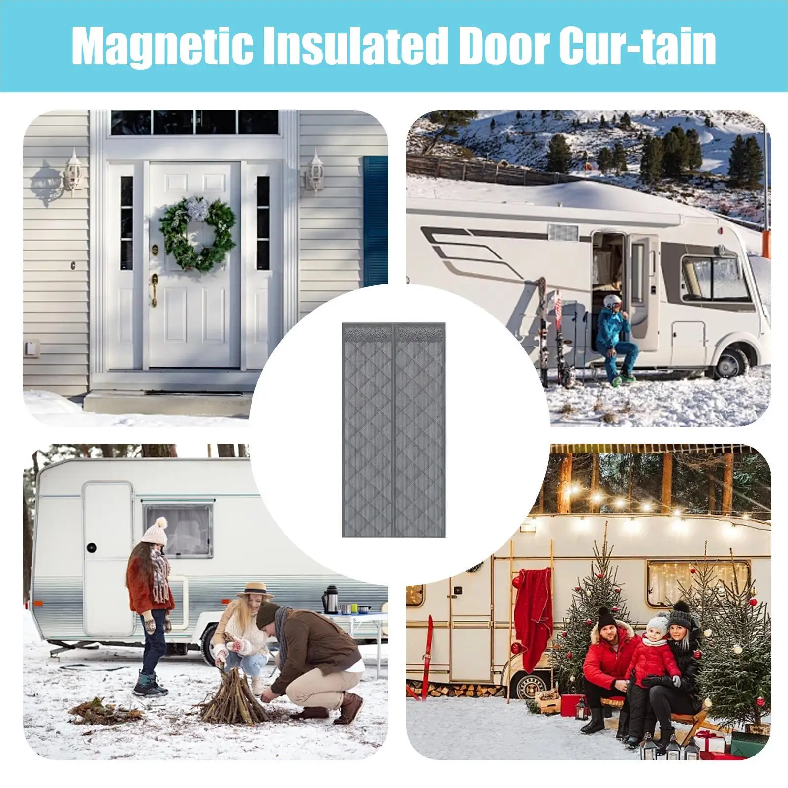 

Door Insulation Cover Magnetic Doorway Barrier With Clear Window Weatherproof Front Door Cover For Winter Home Entrance Doorway