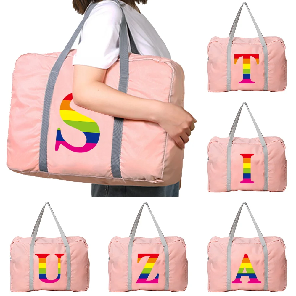 Bolsa de viaje plegable, equipaje a prueba de agua, serie Rainbow, bolso de hombro estampado, bolso informal de nailon, nuevos paquetes de mano de gran capacidad