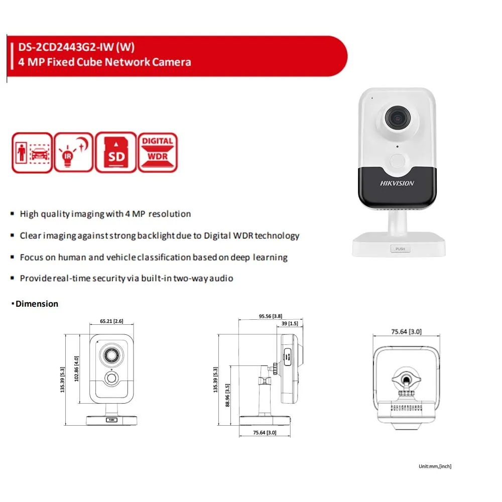 كاميرا Hikvision 4MP IP DS-2CD2443G2-IW لاسلكية داخلية كشف جسم الإنسان IR WiFi كاميرا شبكة مراقبة PoE 2-way فتحة بطاقة SD الصوت