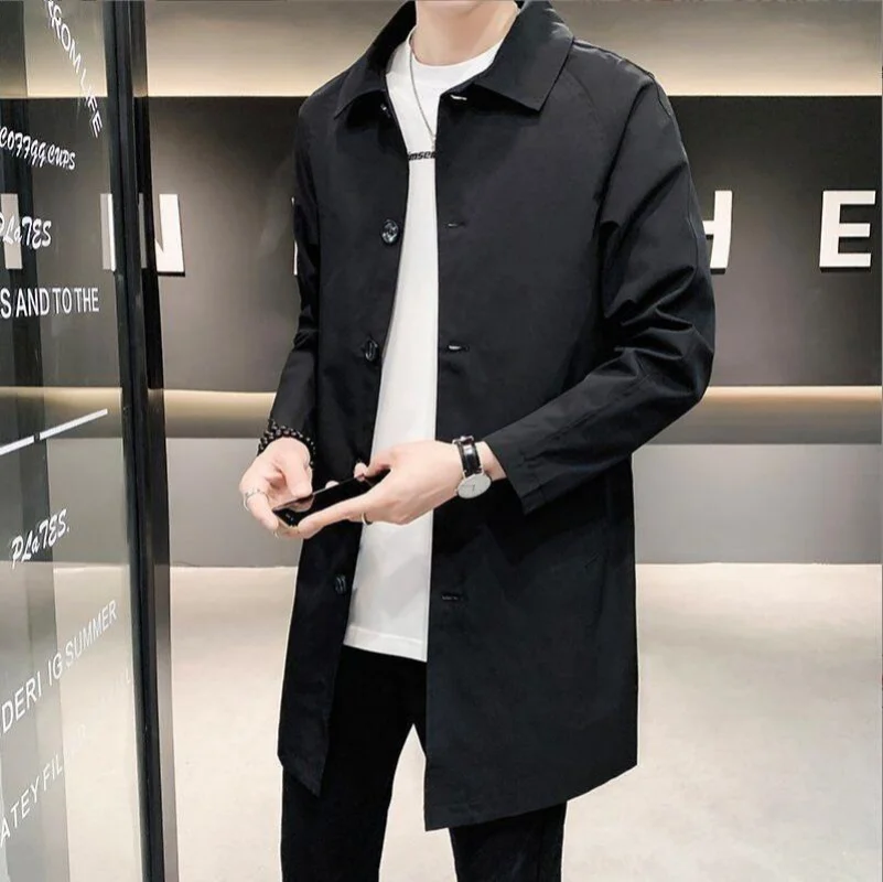 

2025 Men's Medium-length Casual Trench Jacket Overcoat Korean Style Trendy British Style Spring Autumn New Arrival Thin Regular