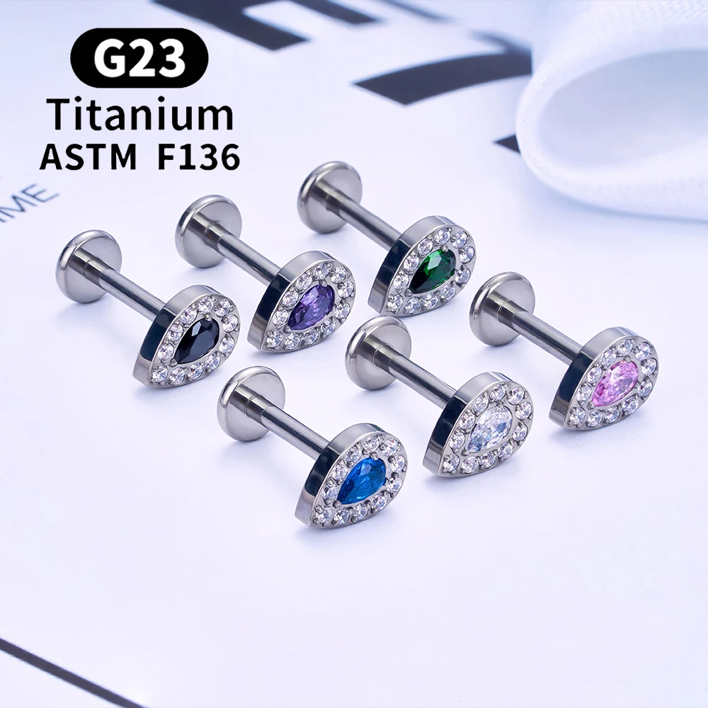 G23 Titanium Ear Studs Piercing Tragus Cartilage Conch Earrings Heart Zircon Internal Thread 16G Labret Lip Ring Body Jewelry