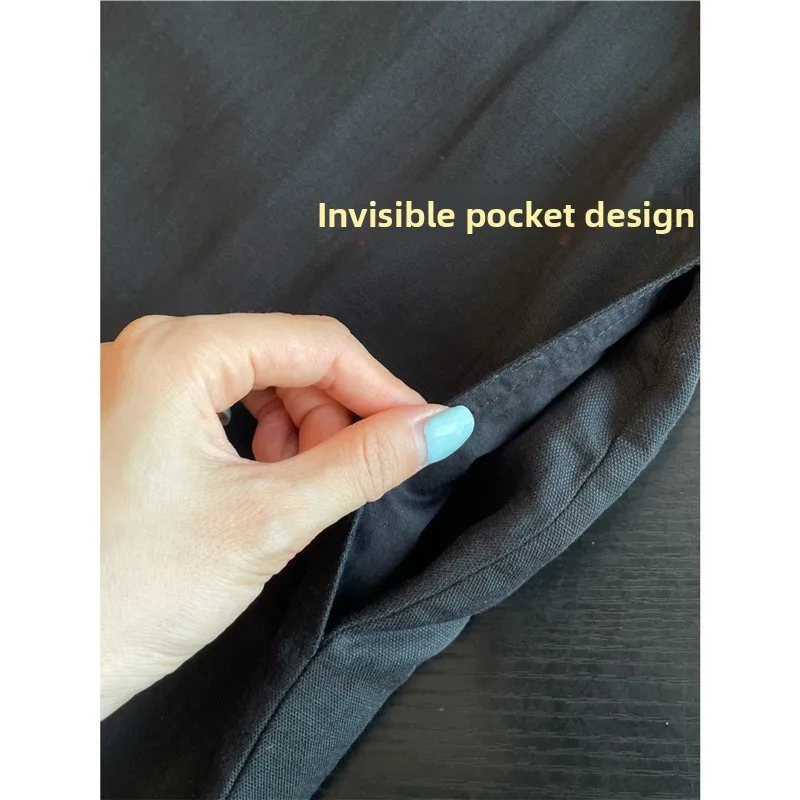 matte Bla Svel Weste Musoom Button Leinen Dr Damen Loose Slimmer Dra Little Bla Dr A-Line Rock