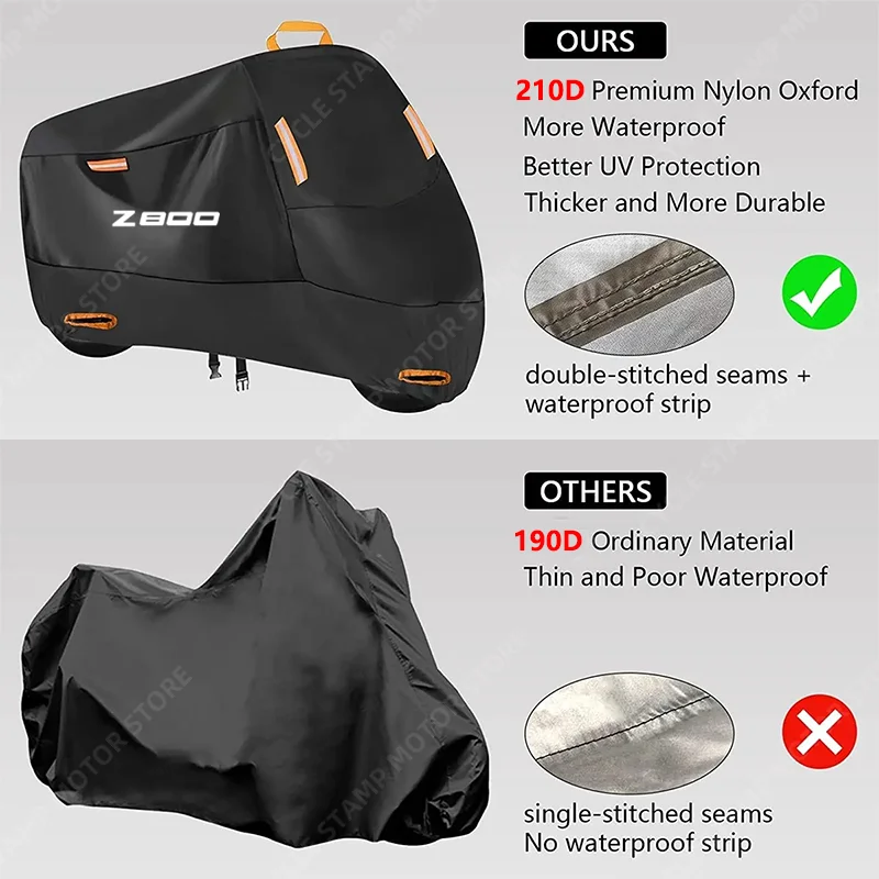 Waterproof Motorcycle Cover For Kawasaki Z 800 z800 Outdoor Protection Against Rain Dust Debris Weather 210D Oxford cloth