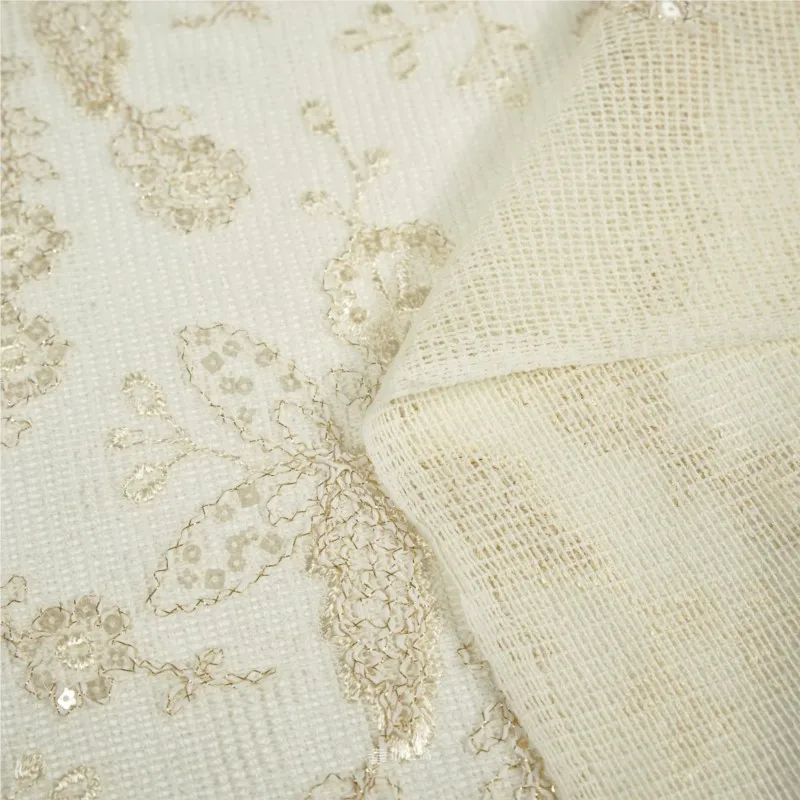 Semi-transparent and drape beige base transparent sequined lace embroidered jacquard fabric dress blouse skirt