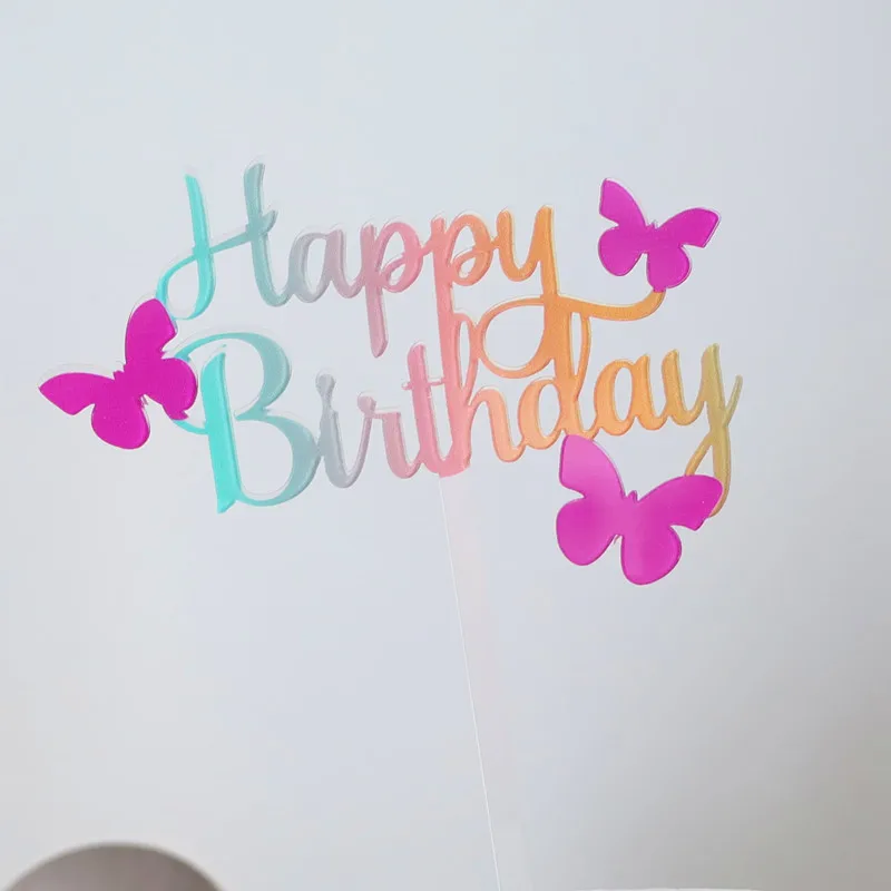 Neuer Einfacher Happy Birthday Cake Topper Dekoration Gold Acryl Kuchenflagge für Geburtstagsparty Kuchendekoration Süße Dessert-Verzierung – Detail 17