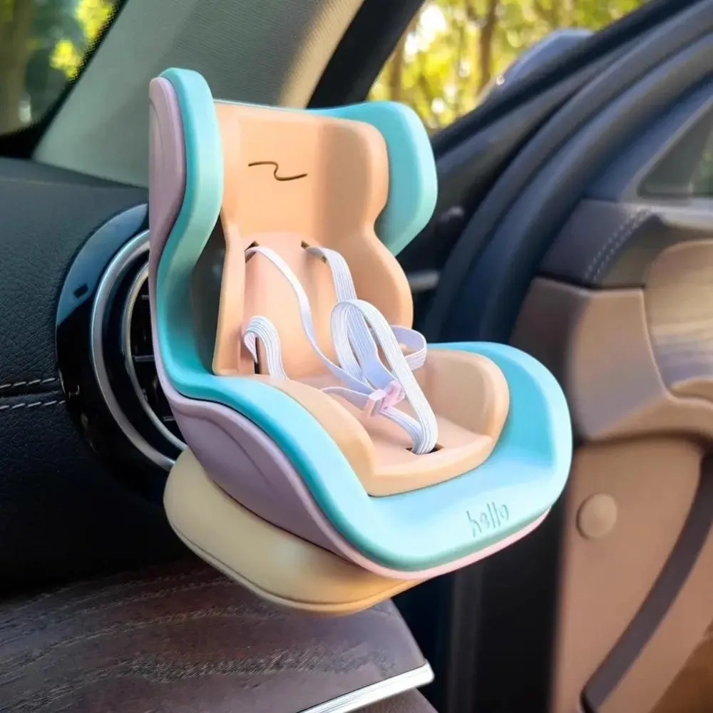 Assento de segurança para boneca de carro, cadeira de desenho animado, modelo de assento de carro, decoração para boneca, estilo interior de carro, presentes de aniversário de menina