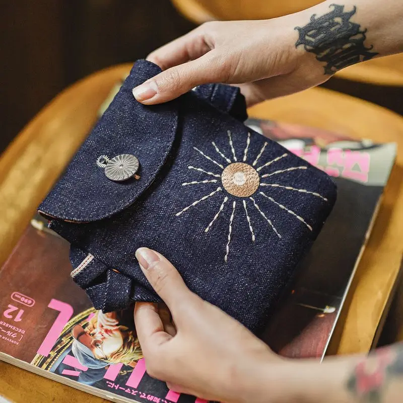 

Винтажная джинсовая сумка-мессенджер Maden унисекс с вышивкой в стиле пэчворк, джинсовая сумка-мессенджер в этническом стиле, универсальный небольшой аксессуар