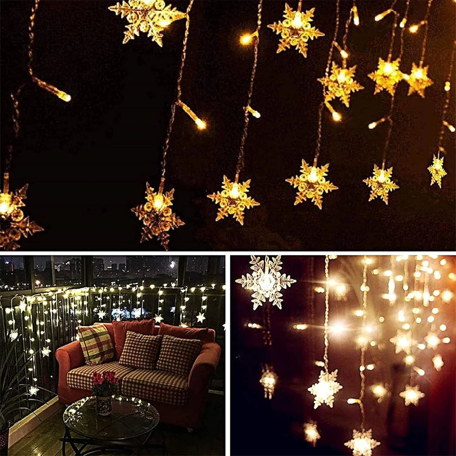 LED Snowflake Curtain Christmas Light, Icicle, Fairy String Lights, guirlanda ao ar livre, festa em casa, jardim, decoração de ano novo, 8 modos