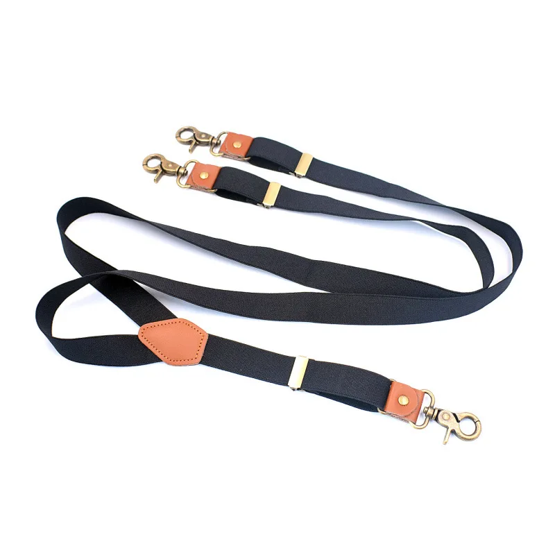 Men's Suspenders Leather Vintage Bronze 3 Clips Braces Male Unisex Casual Striped Suspensorio Trousers Strap