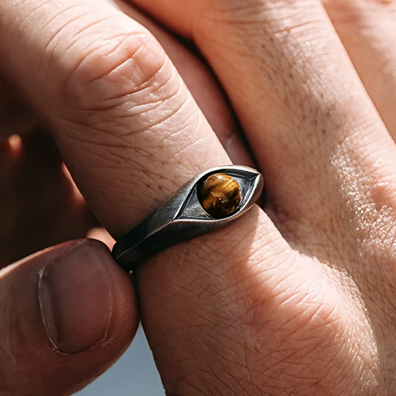 VENTFILLE 925 Sterling Silver Ring for Women Tiger Eye Stone Retro Punk Rock Adjustable Jewelry Gift Dropshipping