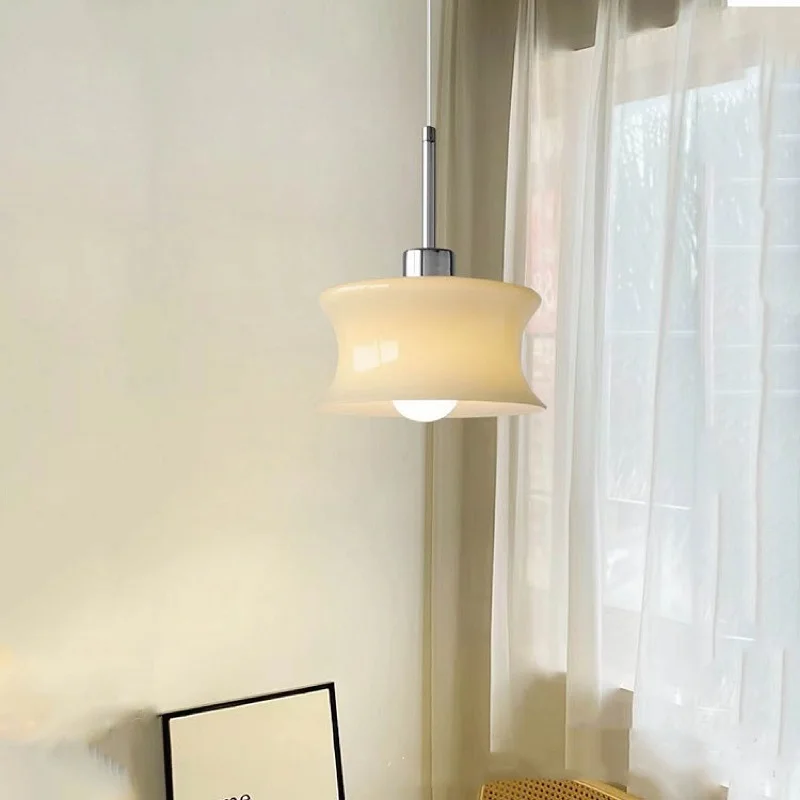 French Retro Glass Chandelier Bay Window Single-Head Balcony Lamp Post-modern Bedroom Bedside Lamp