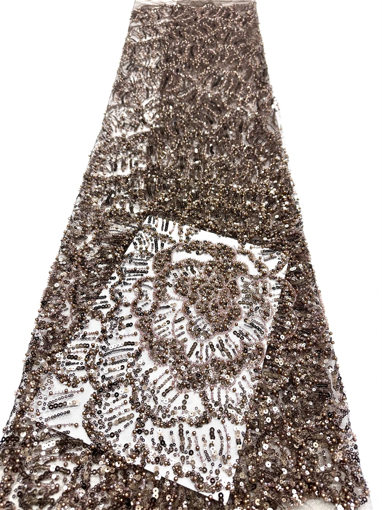 

Африканское кружево с вышивкой и пайетками, 5 ярдов, французское нигерийское кружево с бисером для свадебных платьев и шитья.