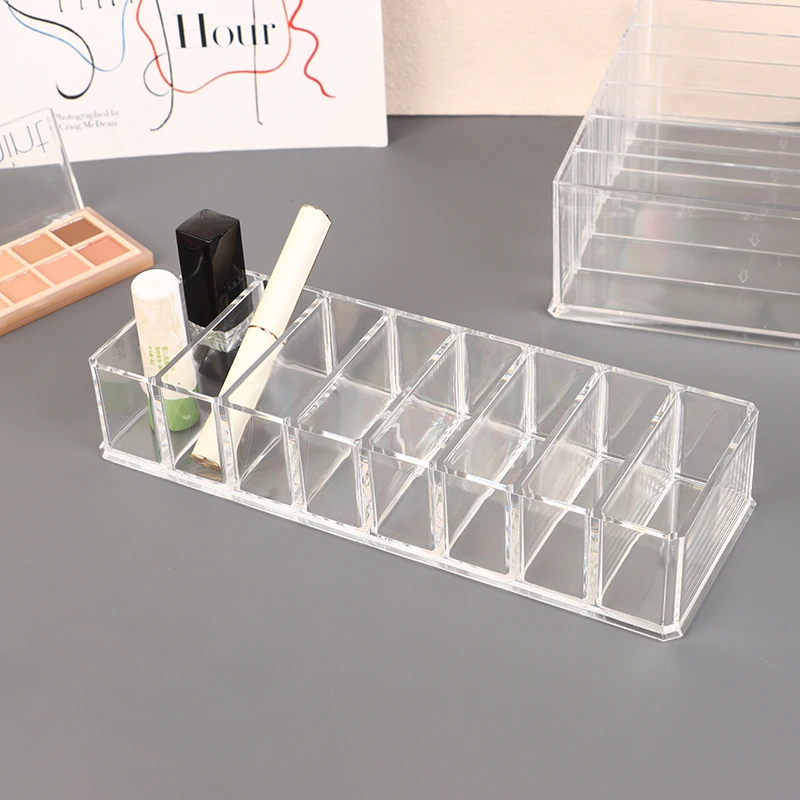 8/16/24 Grid Transparent Acrylic Makeup Powder Storage Box Eye Shadow Blush Nail Polish Cosmetic Desktop Display Organizer