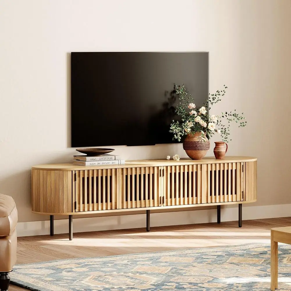 

Современная тумба под телевизор для 80-дюймовых телевизоров, изогнутый дубовый медиацентр с местом для хранения для гостиной или спальни