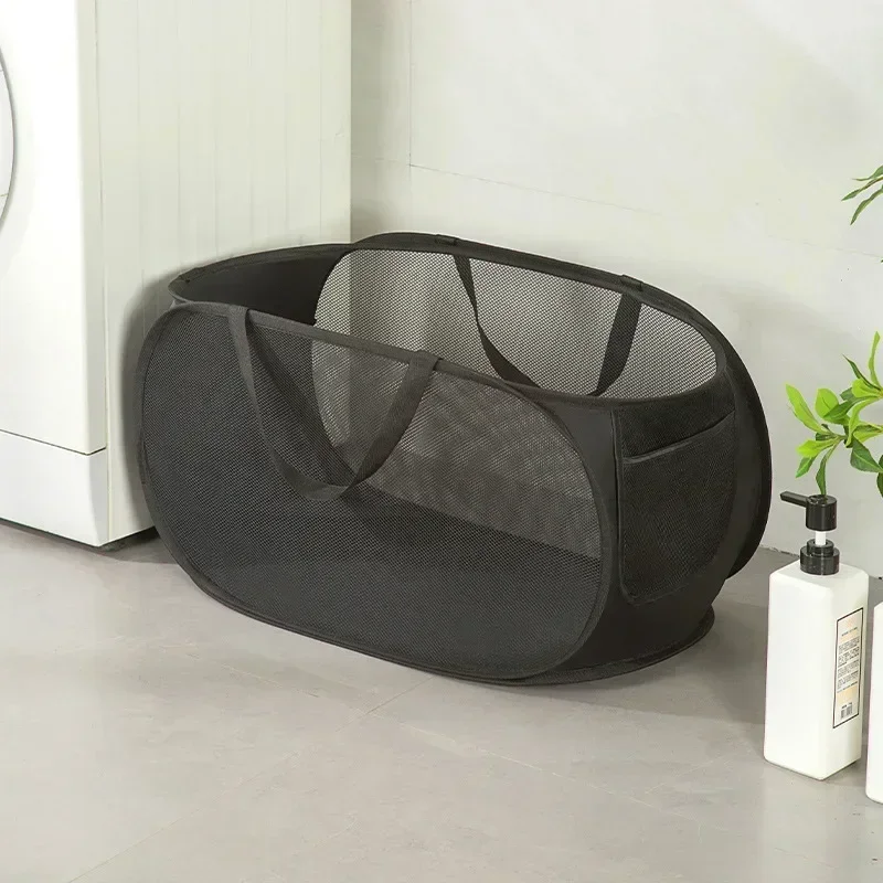 Panier à linge pliable durable, panier à linge pop-und en maille avec poche latérale, panier de stockage de vêtements pliables avec renforcement