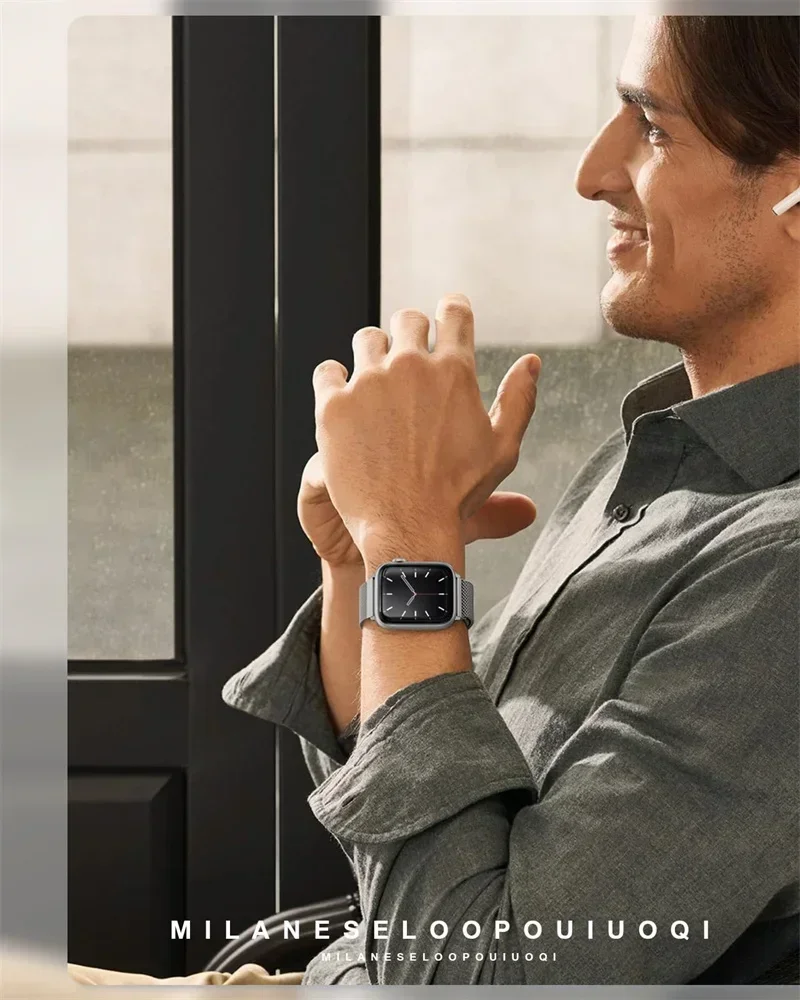 Bucle milanés para correa de reloj apple Ultra-2 49mm 45mm 44mm 41mm 40mm pulsera de Metal para correas de reloj apple serie 9 8 7 6 5 4 SE