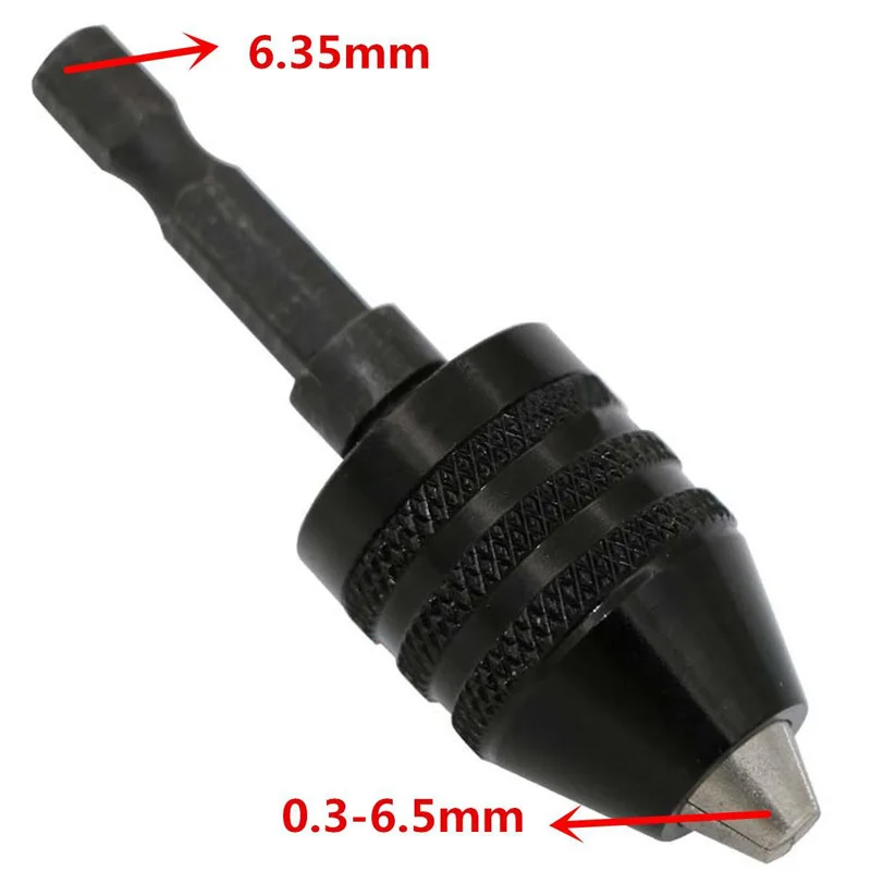 Adapter Bit Keyless Converter Hex Tool Hexagonal Shank Drill Chuck 0.3-6.5mm 71x22mm Aluminum Alloy Black 1 pc