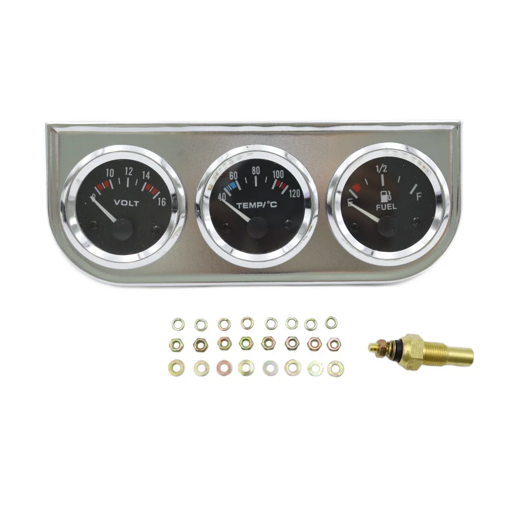 52mm 3-in-1 Vehicle Gauge Kit Measures Oil Level Battery Voltage and Engine Coolant Temp for Cars Trucks and SUVs