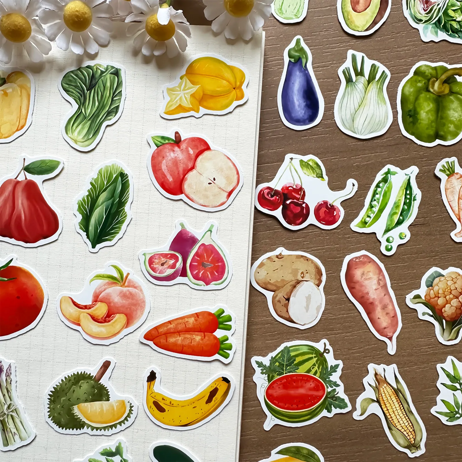 

Hand Drawn Cute Fruits Vegetables Food Cartoon Stickers for Journal Notebook Phone Case Decoration