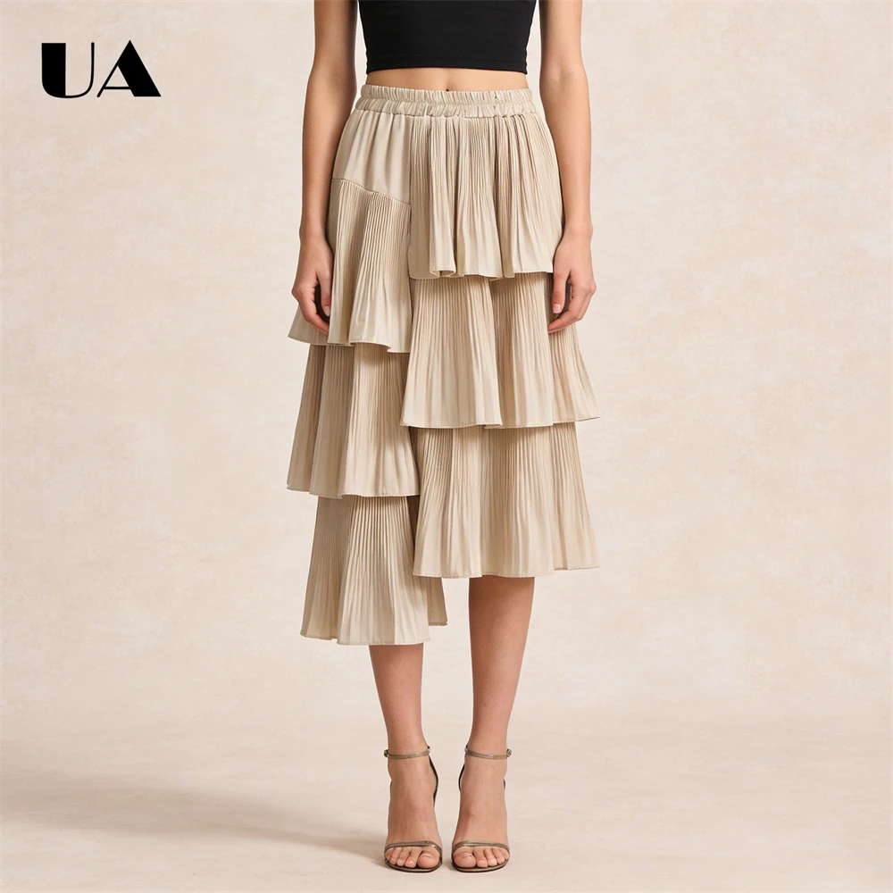 

ULBYANRY Длинная юбка 83 см для женщин, асимметричная плиссированная юбка-тортик для женщин, многоуровневые юбки E; эластичные юбки