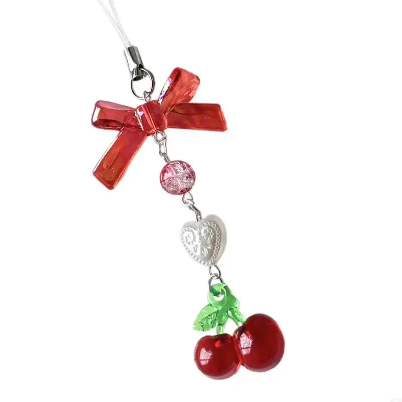 203B 귀여운 핑크 체리 핸드폰 스트랩 딸기 체리 펜던트 키 체인 배낭 매력 Dainty Cherry Phone Strap Keyring