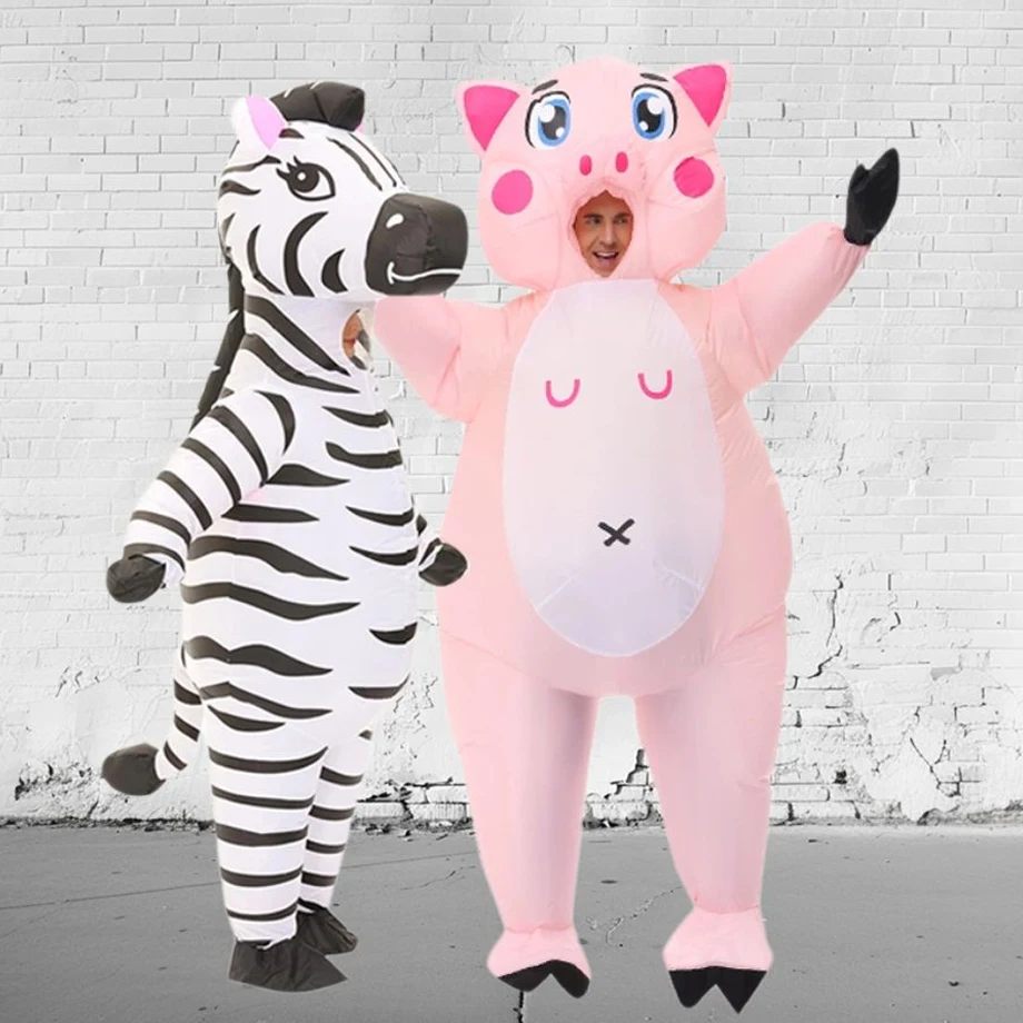 Funny Inflatable Pink Pig Zebra Costume Halloween Annual Carnival Party Adult Cartoon Animal Mascot Cosplay Costume Props