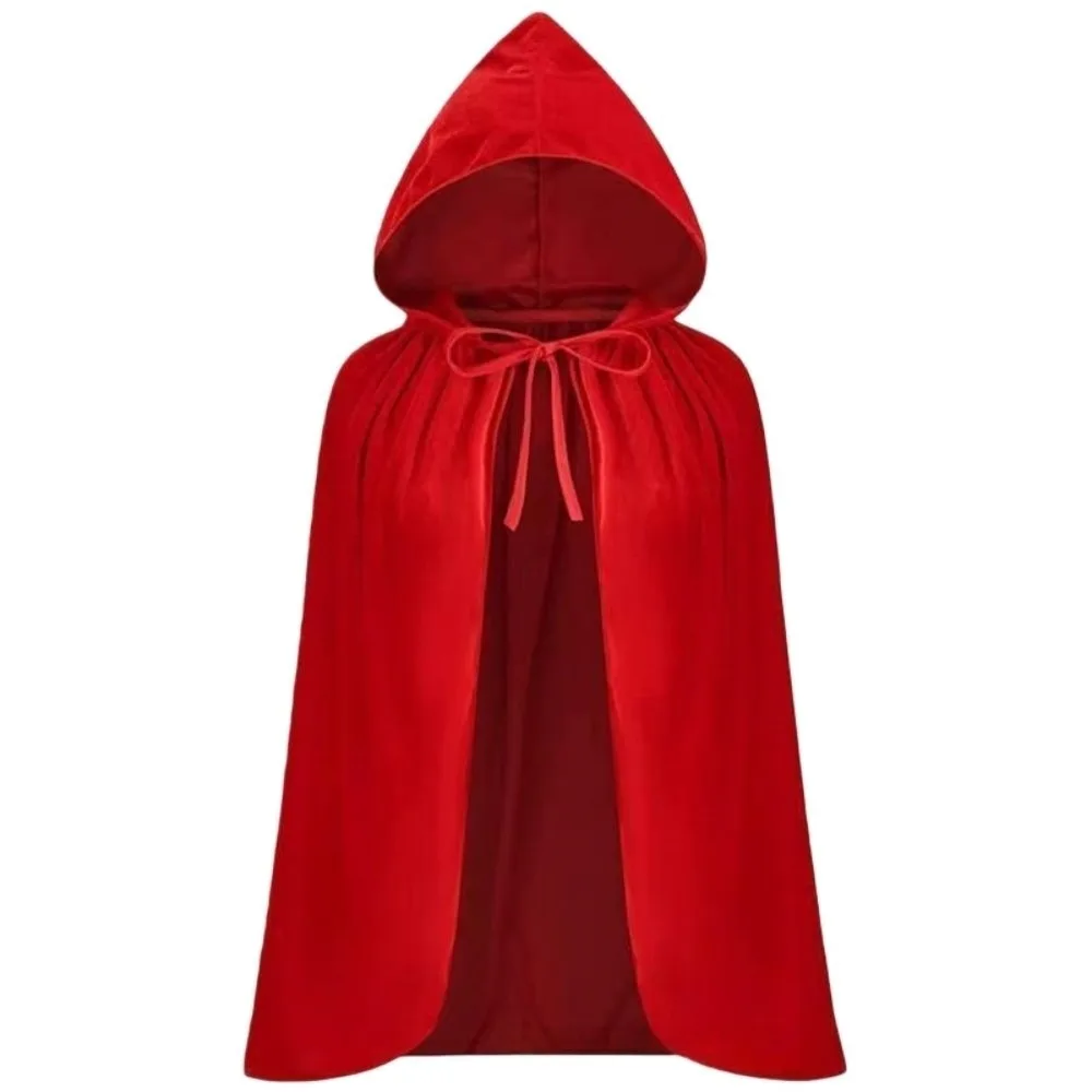 Capa Roja con Capucha de Cuento de Hadas para Festival, Poliéster 80/130cm, Capa con Ribete de Encaje, Terciopelo, Disfraz de Cosplay, Capa para Navidad
