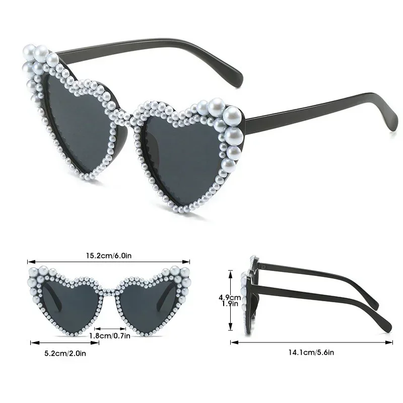 2024 Large Frame Heart-shaped Pearl Inlaid Sunglasses Peach Heart Eyewear for Women UV400 Resistant Sunglasses Ladies Goggle