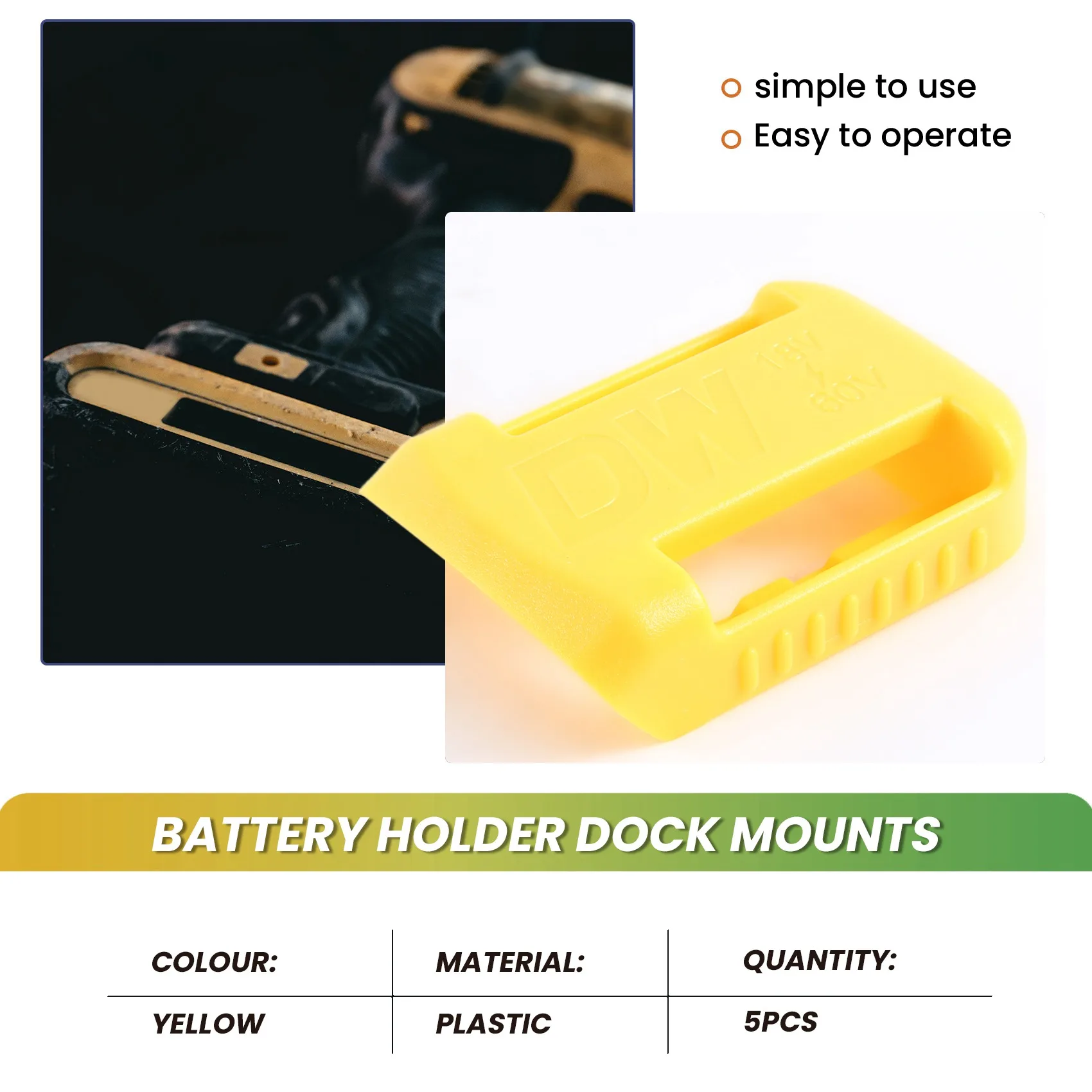 A23T 5 Packs Battery Holder Dock Mounts for 20V 60V Battery Wall Panel Shelf Belt Clip Storage Organizer Protector for