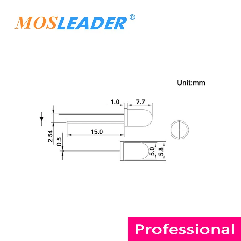 Mosleader 5 мм короткие штифты 1000 шт. рассеянный светодиод красный синий желтый зеленый фиолетовый розовый круглая головка китайский высокое качество