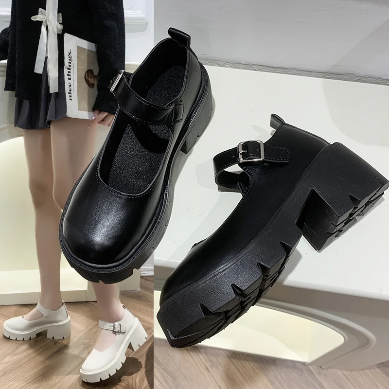 

Lolita Women's Shoes High Heels Chunky Heel Mary Jane Kawaii Elegant Low Heel Casual Thick Sole Cosplay Preppy Black 2022