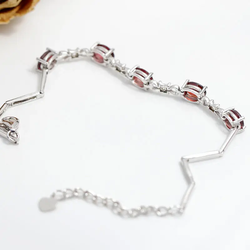 Authentic 925 Sterling Silver Bracelet Inlaid Natural Garnet Fashion Simplicity Creative Women Bracelet Party Fine Jewelry Gift