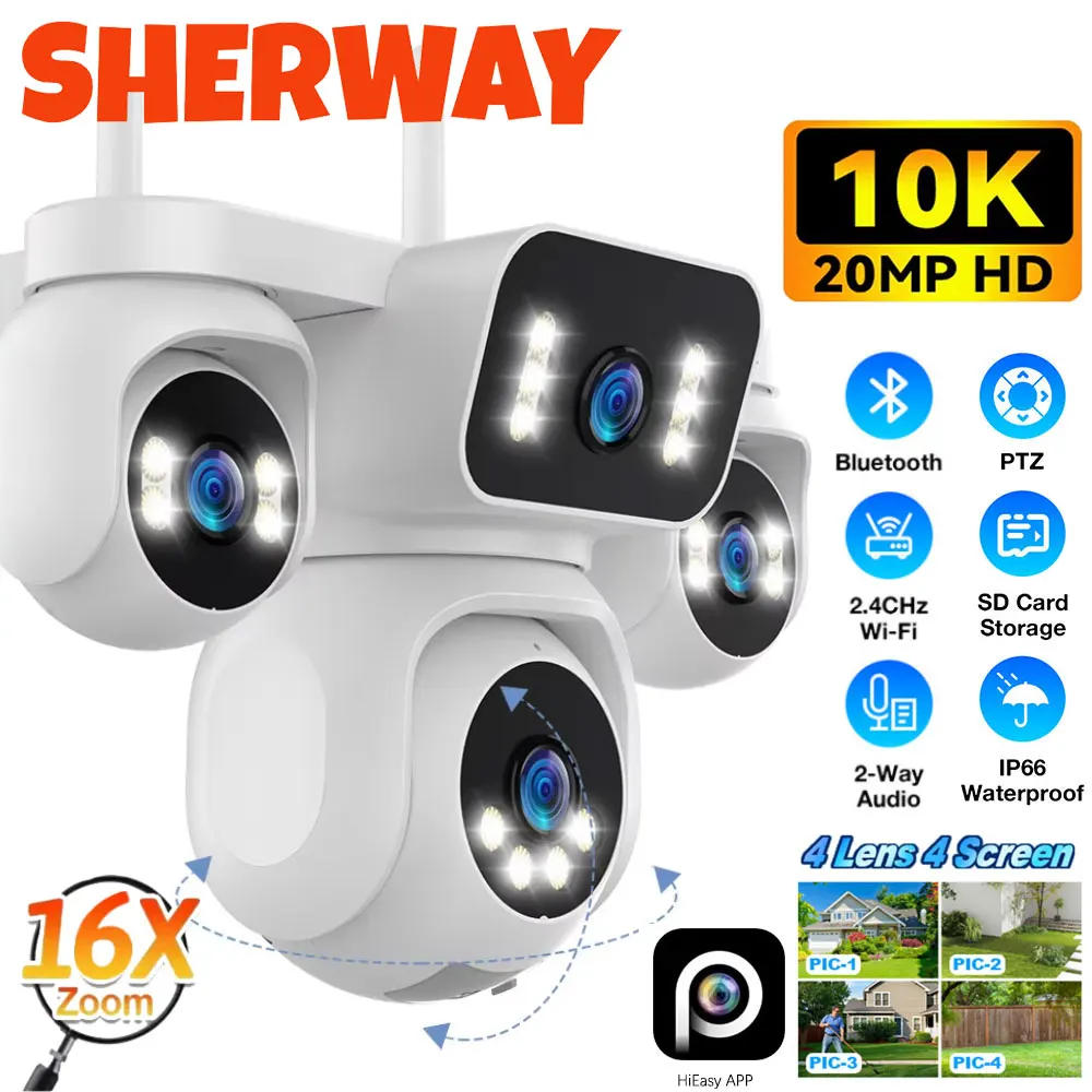 �y�Z�[�����z10K 20MP WiFi �Z�L�����e�B�J���� ���O 16�{�Y�[�� 4�����Y 4��� 360�x °   PTZ�J���� �ԊO���J���[�Î� CCTV ���C�����X�Ď�