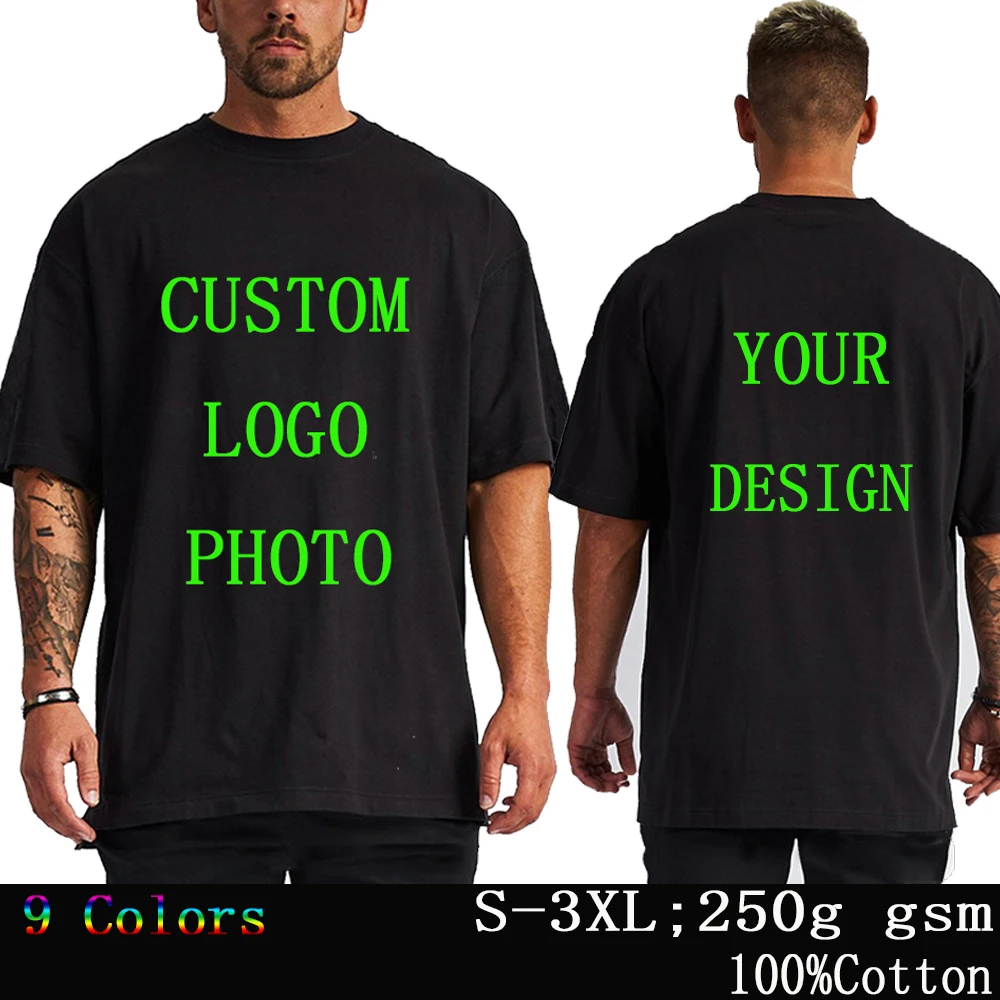 Free Logo 250g gsm 100% Cotton Short Sleeve O-neck MenTops Tee Customized Print Your Own Design Unisex Drop Shoulder T-shirt