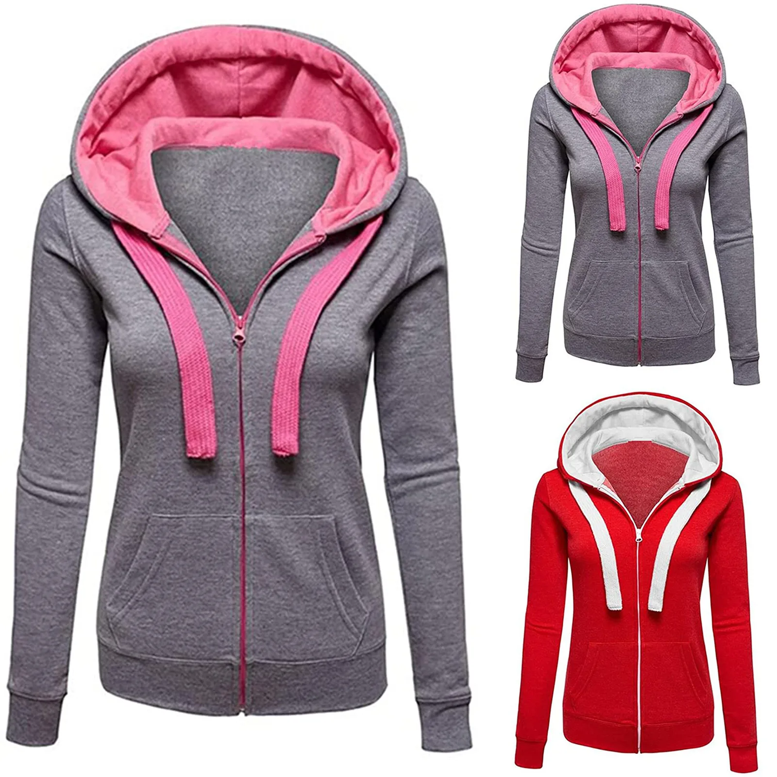 

Long Sve Zipper Splicing ket Coat Street Sle Hoodie Color Blo Свободная женская весенняя верхняя одежда Faion