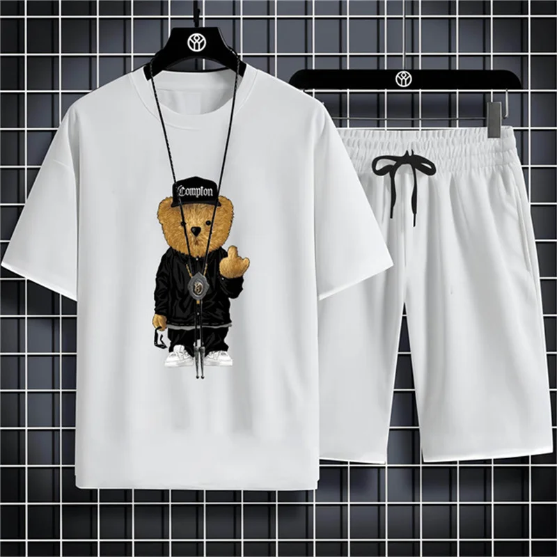 3D Printed Doll Bear Graphic T-shirt  Shorts Two-piece Set Fashionable Street Clothing Summer Breathable O-neck Short Sleeve Set