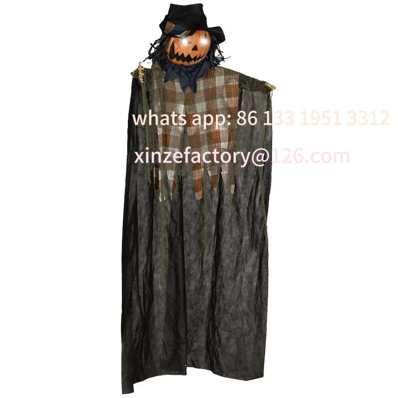 

Customizable For 6' Life Size Outdoor Halloween Hanging Pumpkin Ghost w/ Light Up Eyes, Sound Activated Prop w/ Creepy Speaking