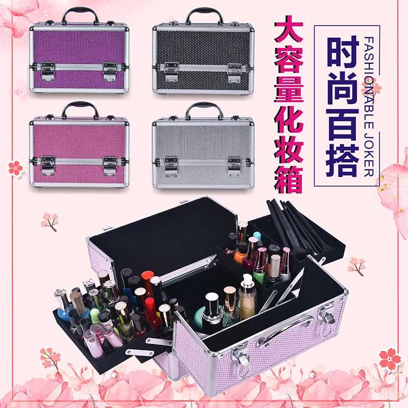 Aluminum Double Open Professional Makeup Train Case 2 Tier Portable Nail Art Storage Organizer Cosmetic Box for Salon Travel Use
