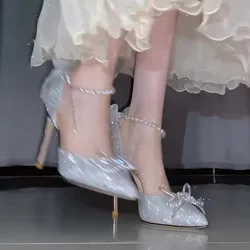 2025 여자 뾰족한 발가락 활 메쉬 Stilettos 하이힐 라인 석 크리스탈 신발 웨딩 신부 파티 섹시한 은색 발 뒤꿈치 여성 신발 하이힐  구두 여성구두 포인트토힐 스틸레토 힐 여성신발 스틸레토힐 굽높은 신발 여자 구두 여성하이힐 펌프스힐 여성힐 펌프스 여성 힐 여성정장구두 여성가을구두  드레스 구두 구두 여성힐 하이힐  여성펌프스 여자 하이힐굽신발
