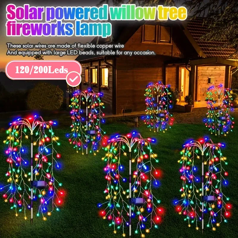 

200 LED Solar Outdoor Lights Garden Decor String Lamp FLSTAR FIRE Waterproof Outside Fairy Lights 8 Modes Porch Path Decorations