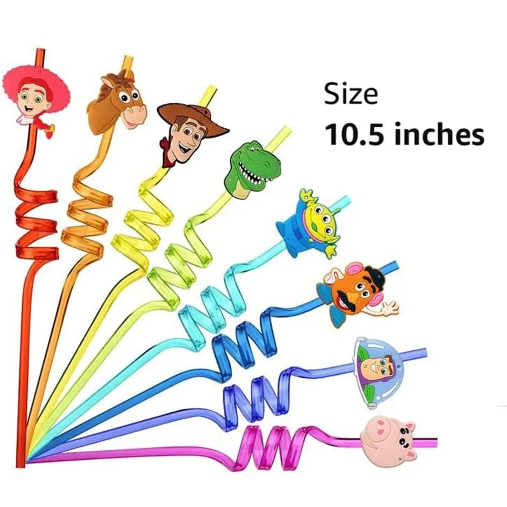 6Pcs Toy Story Birthday Party Reusable Drinking Straws 6Pcs princess Straws for Party Favors Supplies Kids Birthday Party