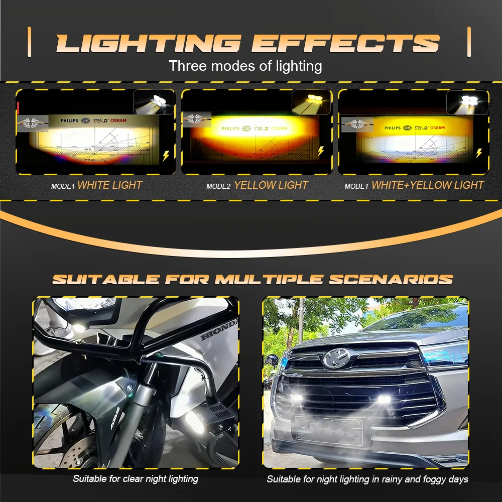 80W Motorcycle light For Auto Off-road Auxiliary 16000lm 6000k/3000k Dual Color Mini Driving Led Lights Headlight Spotlight New