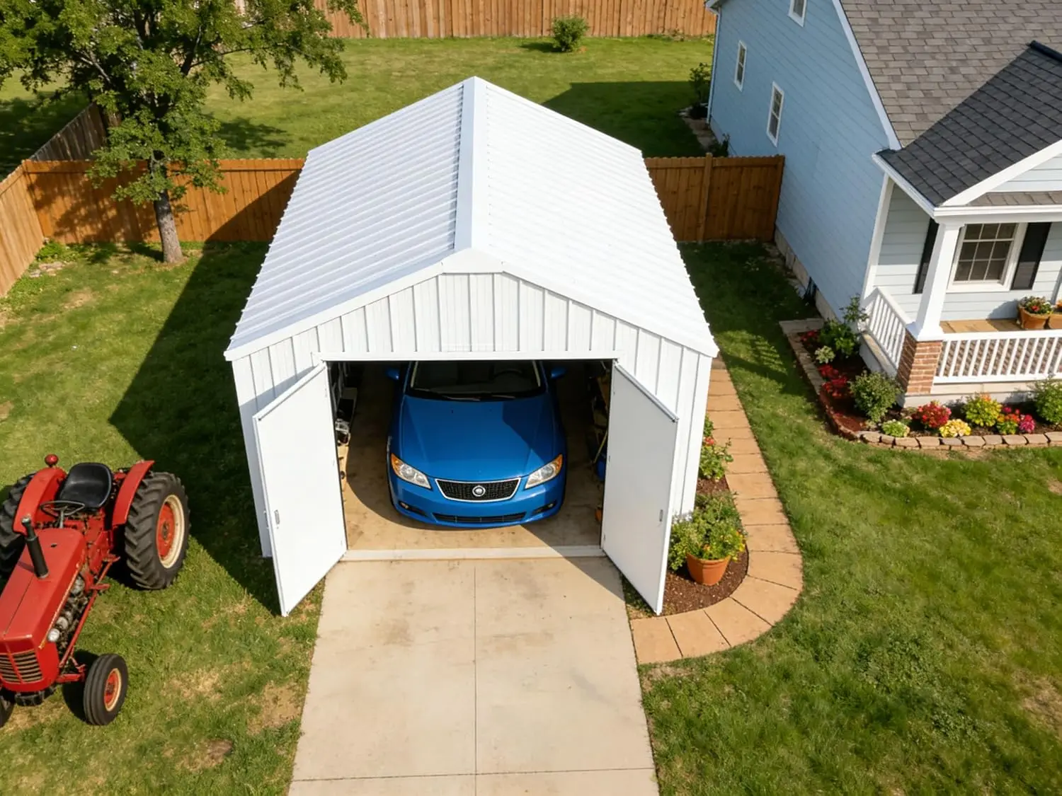 12x20FT Single Garage Metal Shed Heavy-Duty Double Door Outdoor Storage for Vehicles Tools Equipment, Customized