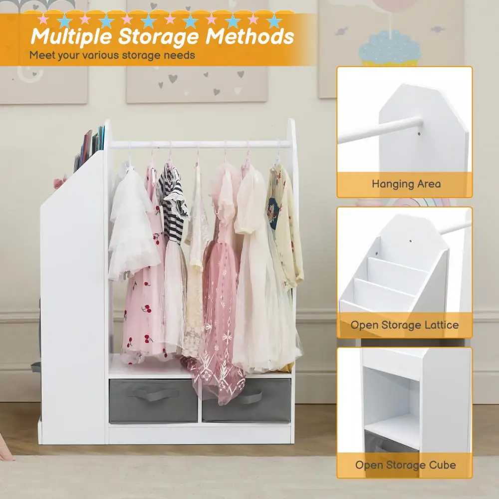 Kids Wardrobes Simple Dressers Cube Drawer Storage Locker Rack Open Hanging Clothes Cabinet Costume Organizer Bedroom Furniture