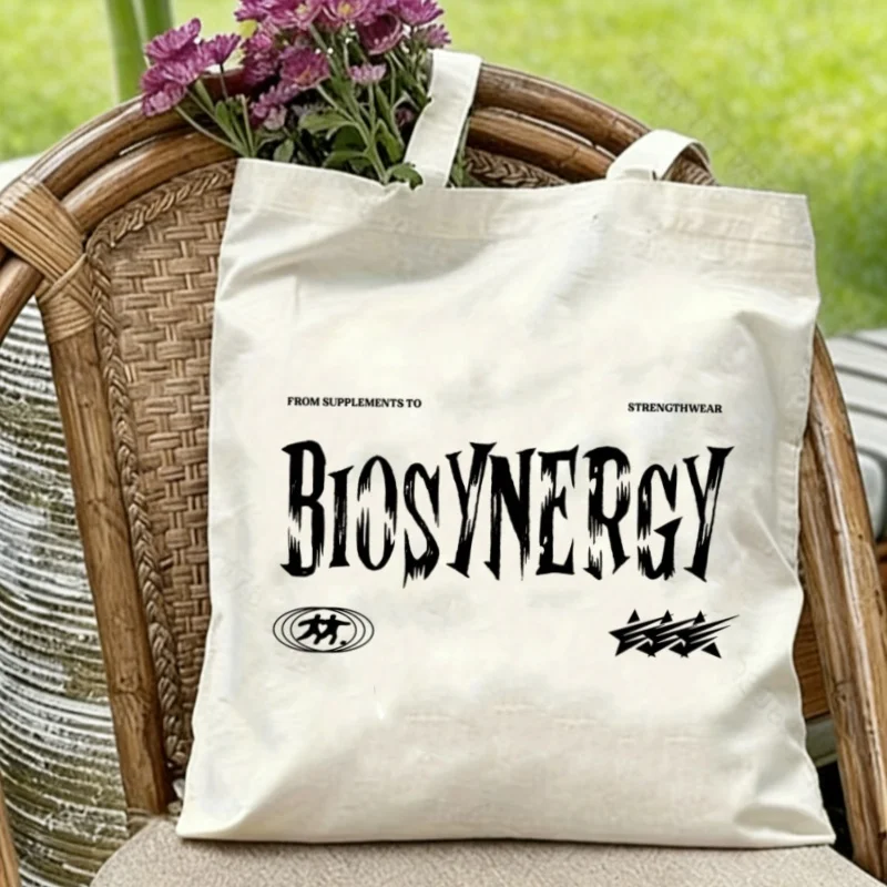 

1PC "Biosynergy" Gothic Font Canvas Tote Eco-friendly Reusable Shoulder Bag