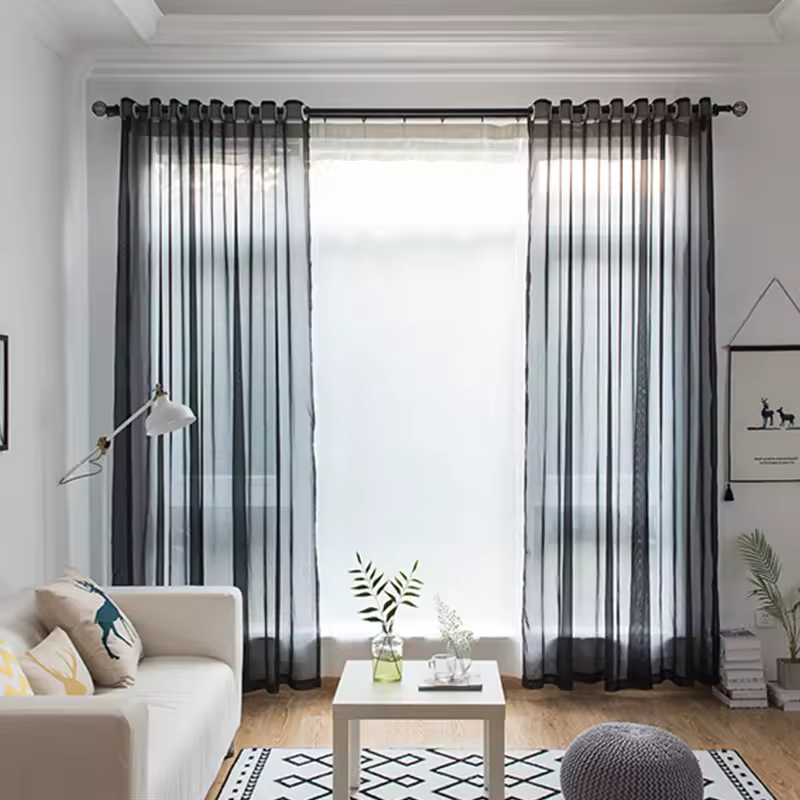 שחור טול Sheer וילונות לסלון חלון מוצק צבע ארוך וילון לחדר שינה בית דלת קישוט וואל אורגנזה וילונות