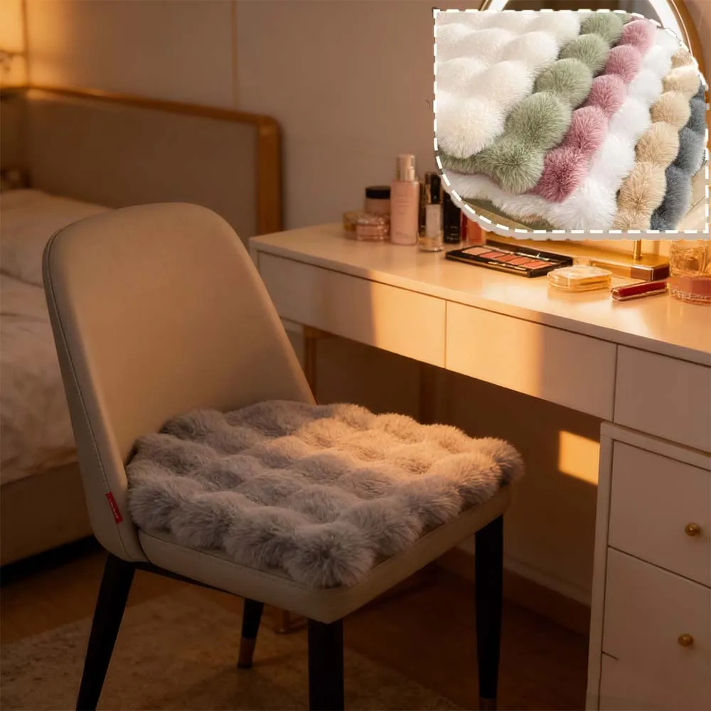 

1PC Plush Faux Rabbit Arc Cushion Winter Warm Chair Pad Soft Comfortable Seat Mat for Dining Office Car Chair Home Decor Coussin